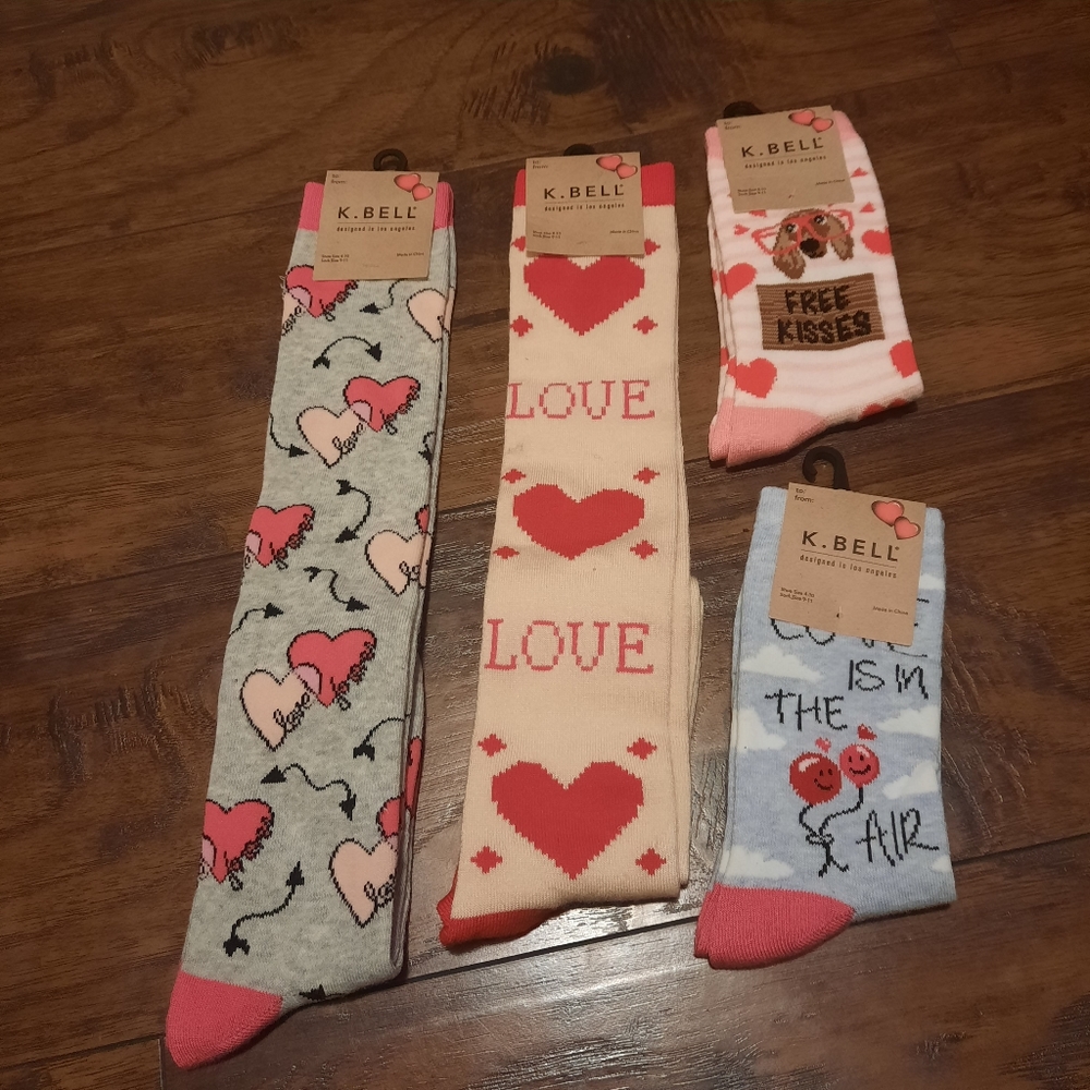 💲4pack K. Bell Valentines Knee High & Crew Socks